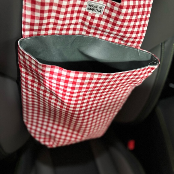 Car Trash/Utility Tote Bag Red Check 9” w x 4” d x 12”‎ l 10” strap Handmade - Picture 4 of 7